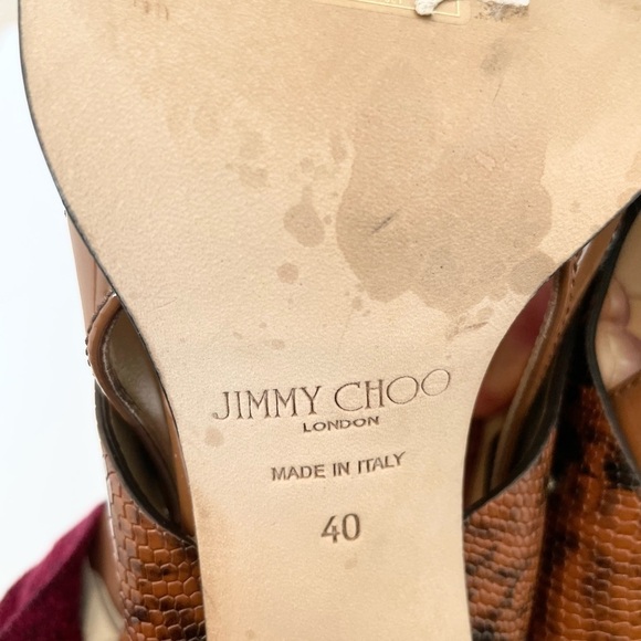 Jimmy Choo Aix 85 Snake Printed Brown Patent leather block heel sandals EU 40 - Picture 8 of 9